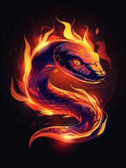 Wall Mural - A snake with fire coming out of its mouth. A magical creature made of fire.