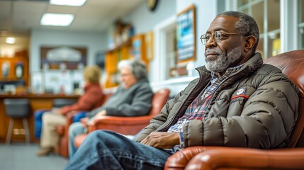 Contemplative Senior Waiting in Comfort