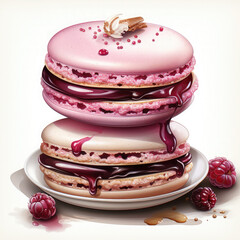 Watercolor French Macaron, clipart Illustration, Generative Ai