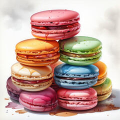 Watercolor French Macaron, clipart Illustration, Generative Ai