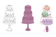 The drawing depicts a detailed three-tiered cake with intricate decorations, including frosting, flowers, and delicate piping. Each tier is adorned with different designs