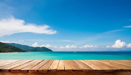 Wall Mural - desk of free space and summer beach landscape