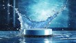 3d realistic cosmetic background 3d podium with abstract water splash blue background for cosmetic perfume and product presentation 3d illustration