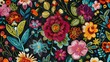 exquisite floral embroidery in vibrant hues adorns fabric blooming into mesmerizing seamless pattern