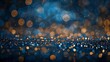 festive abstract background with dark blue and gold glitter particles bokeh effect christmas holiday concept abstract photo