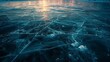 frozen lake with cracked ice patterns at dusk abstract winter photography