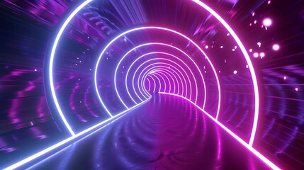 Wall Mural - futuristic 3d neon tunnel with glowing lines and floating particles abstract technology background illustration