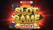 Slot game 3d editable vector text style effect with casino slot machine, casino chips and playing black poker cards