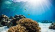 ocean coral reef underwater with beautiful fishes and sun rays sea world underwater background okean wildlife the concept of the underwater world diving and snorkeling generative ai