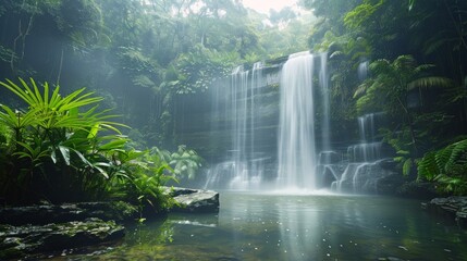 Sticker - Majestic Waterfall in Dense Forest