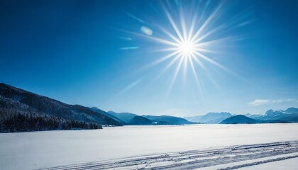 Wall Mural - shiny blue sunrays cool winter sun background