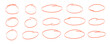Hand drawn oval doodle red stroke set. Line oval round vector brush. Oval hand drawn sketch frame illustration.
