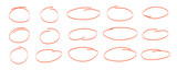 Fototapeta Londyn - Hand drawn oval doodle red stroke set. Line oval round vector brush. Oval hand drawn sketch frame illustration.