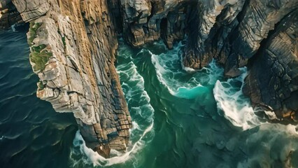 Wall Mural - Aerial View of the Ocean and Cliffs in Big Sur, California, Awe-inspiring aerial portrait of a rippling sea against a rocky headland, AI Generated