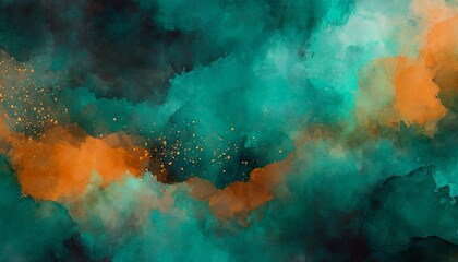 Wall Mural - teal and orange abstract watercolor background digital painting generative ai