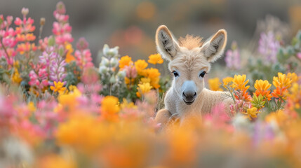 Wall Mural - orange, pink, and yellow blooms softly blurred behind
