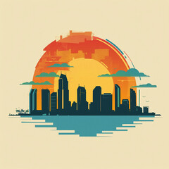 Wall Mural - San Diego Vector Skyline Illustration Poster Design Artwork