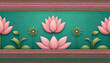 A digital illustration of three-dimensional pink lotus flowers on Egyptian borders with a vibrant green and teal background