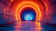 A tunnel with bright neon lights in the middle of it, AI