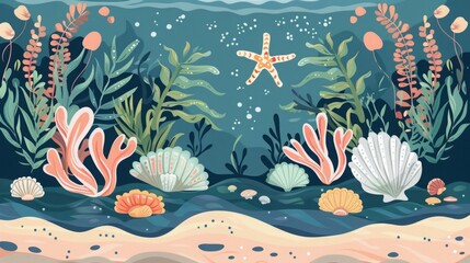 Wall Mural - Underwater sea world. Algae and corals.