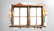 Fenster Rahmen leer als Hintergrund Vorlage zur Gestaltung isoliert mit heller alter Fassade mit Farbe Spritzern, Ausblick, Urlaub, Ferien, Werbung, geschlossen, hölzern, Glas, Scheiben, Ausstattung