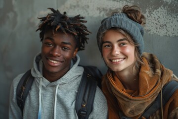 Wall Mural - A couple of young backpackers traveling