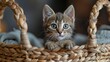 Small Kitten Sitting Inside of a Basket