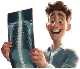 a man holding a x - ray image of a human body. Transparent Background PNG