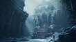 AI-generated adventurers discovering an ancient winter temple buried deep in the mountains, unlocking its secrets and facing challenges to reveal its hidden treasures
