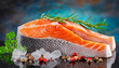 salmon, trout, steak, fresh raw fish slice, isolated on white background, clipping path, bright colors full depth of field
