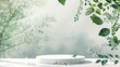 © Bird Visual - background podium product platform for nature beauty cosmetic stage scene. Abstract rock podium pedestal mockup with green leaf shadow. Photography showcase fresh banner.