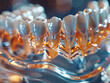 A graphic depiction of a dental implant procedure rendered in high detail to capture the nuanced textures