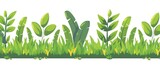 Fototapeta Londyn - Cartoon jungle grass border, illustration with a white background, simple and cute style, with simple details, no shadow on the ground, Anime Background Images