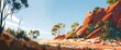 Illustration of the Australian outback desert in the comic style with simple lines  , Anime Background Images
