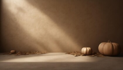 autumn background 3d beige studio background display with shadow and light on concrete wall room vector mockup scene display with copy space for fall season thanksgiving festival advertise sale online