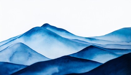 Wall Mural - abstract background with watercolor indigo blue wavy mountains on white