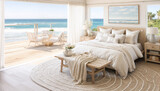 Fototapeta Kosmos - Luxury bedroom with sea view. 3d rendering, 3d illustration.