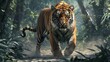 majestic tiger prowling in wild jungle realistic digital art illustration