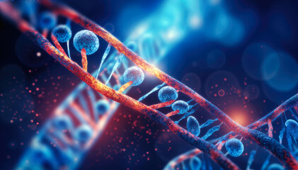 Wall Mural - Digital illustration DNA structure in colour background with light effects. 3D rendering