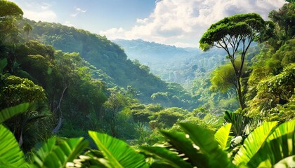 landscape illustration fantasy tropical nature forest environment with scenic green foliage digital art 3d environment