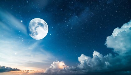Wall Mural - celestial elegance captivating moon night sky with stars clouds and touch of mystical blue perfect for portraying beauty of astronomy and dreams