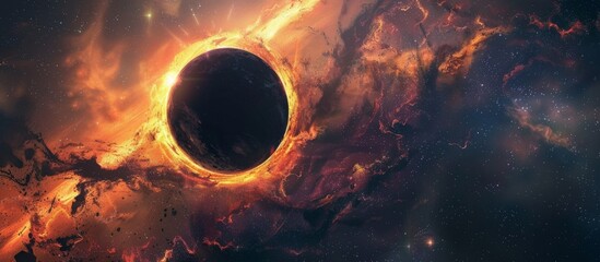 Wall Mural - A surreal scene with a dark hole appearing in the night sky encircled by a vivid orange ring of light