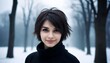 © Michael - A beautiful brunette with short hair in a snowy place..