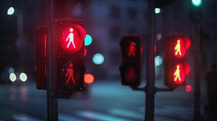 Wall Mural - Contemporary pedestrian traffic signals featuring a red stop sign