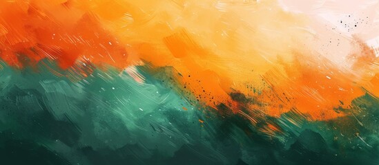 Canvas Print - Vibrant abstract painting showcasing a sky in shades of green and orange with a scattering of clouds