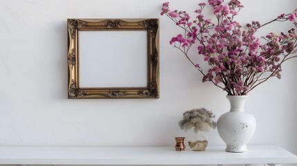 Wall Mural - Flowers vase and vintage frame on white
Flowers vase and vintage frame on white
