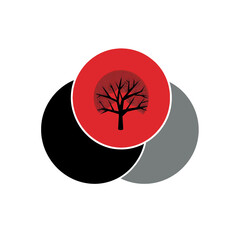 Circular Red, Black and Gray Isolated Minimalist Tree Icon