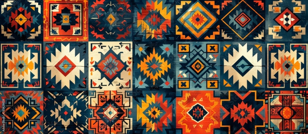 Colorful rug featuring a variety of intricate designs and motifs ...
