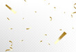 Confetti explosion on transparent background. Shiny golden paper pieces that fly and spread. soft and simple