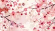 A light pink background with an elegant pattern of cherry blossoms and traditional Japanese patterns